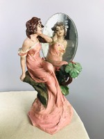 Szecessziós női szobor tükörrel