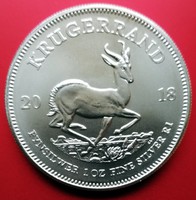 ÚJ 2018 Dél-Afrika egy uncia (31,1 g) Krugerrand ezüst 1 rand érme, BU, Ag 999 színezüst