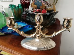 Art deco silver-plated three-pronged candle holder