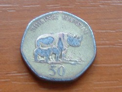 TANZÁNIA 50 SHILLING 1996 RINOCÉROSZ 