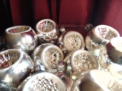 10 db Antik üveg reflexes karácsonyfadísz ezüst gömb