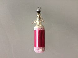 Régi üveg karácsonyfadísz pink szódásszifon szódásüveg üvegdísz 9 cm