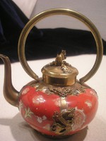 N14 Antik Ázsiai jelzett porcelán dísz fém applikációkkal kiöntő eladó mókus,sárkány,béka díszekkel 