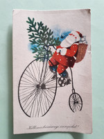 Régi karácsonyi képeslap mikulás velocipéd 1965