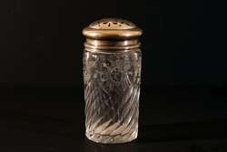 Silver top twisted engraved glass sugar shaker 13cm salt shaker spice holder cut crystal 800 antique