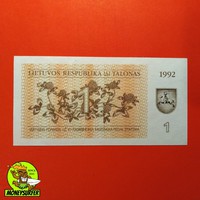 Litvánia 1 talonas 1992 UNC