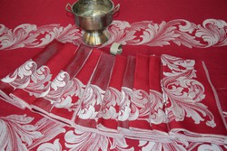 Hatalmas ünnepi selyemdamaszt kétoldalas asztalterítő terítő 10 db szalvéta