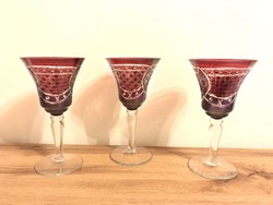 Cseh kristály rubintvörös pohár készlet 3 db