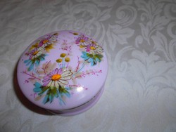 Antik rózsaszínű kézzel festett   porcelán doboz