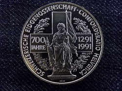 Svájc - a konföderáció 700 éves évfordulója, ritka 1 unciás színezüst emlékérem