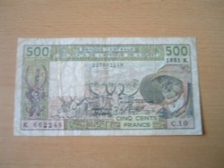NYUGAT-AFRIKAI ÁLLAMOK SZENEGÁL (K) 500 FRANCS FRANK 1981 9 digits serial # (Nyomtatta:: Oberthu #