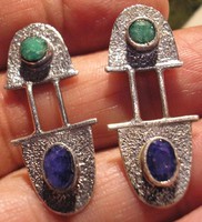925 ezüst fülbevaló izraeli stílus, zafír,  smaragd
