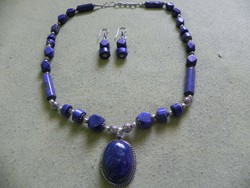 Természetes lápisz lazuli szett nyaklánc+fülbevaló