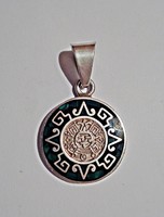 Mexican silver pendant with green mineral inlay