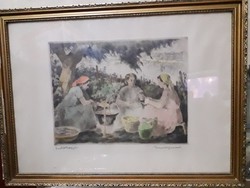 On Vzőlőhegy - colored etching in frame