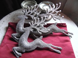 Ezüst csillámos szarvas karácsonyi dekoráció 