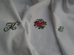 Antique, linen, tapestry embroidered commode tablecloth.