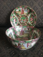 Hand-painted famille rose Chinese soup bowl and saucer