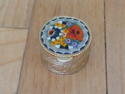   Murano üveg berakásos, virág mintás, aranyozott fém szelence