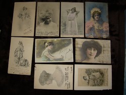 Hölgyek - antik képeslapok 9 db darabáron