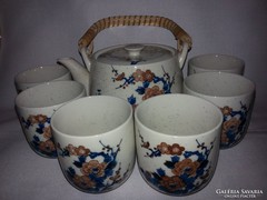 Festett különleges virágos japán porcelán teás 7 db-os szett
