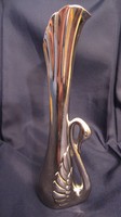 Szecessziós, hattyú alakos fém váza, 178 mm