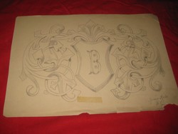 Berán B.    1881 Arad  .   családi címer  terve   ceruza rajz  