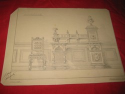 Berán B.    1881 Arad  .terv rajz  ,  író asztal és szék  33x25 cm, ceruza   rajz