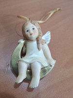Goebel porcelán kézzel festett holdon ülő angyalka függő karácsonyfadísz hibátlan állapotban