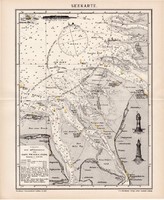 Hajózási térkép 1895, német nyelvű, eredeti, Brockhaus, Északi-tenger, Elba, Jade, Weser, torkolat