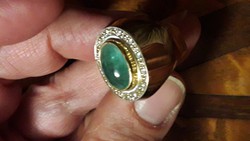 Antik 14K Art Deco gyűrű smaragddal és brillekkel,