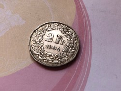1904 svájci ezüst 2 frank 10 gramm 0,835 Ritka,szép darab