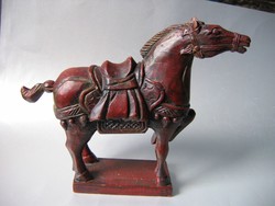 Antik, faragott-festett Tang harci ló (30 cm)
