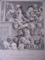 W. Hogarth XVIII. századi szatirikus politikai témájú metszete keretezve, üveg alatt