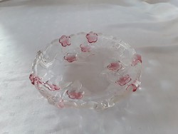 Rózsaszínű virágos üveg tálka / 2148