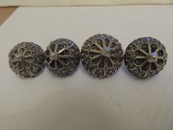 Antik ezüst komáromi filigrán gombok, 4 db 