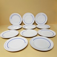 Kék, fekete vonaldíszes Drasche porcelán lapos tányér 11 db (571)