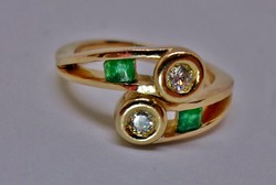 Szépséges antik valódi gyémánt smaragd aranygyűrű 7.25g