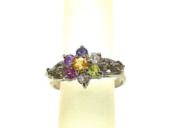 Szivárvány virág Ezüst női gyűrű valódi drágakövekkel 7