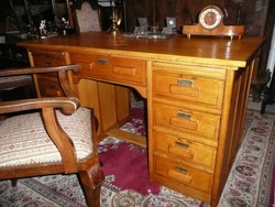 Teljesen felújított antik Art Deco tölgy főnöki Lingel típusú íróasztal, karfás íróasztal székkel 