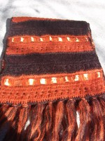 Soft-warm mohair scarf orange-chocolate brown color 160x32 cm + fringe