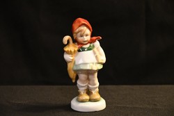 Fasold & Stauch porcelán nipp - esernyős kislány kendővel a fején