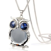 Mirror crystal owl sweater necklace