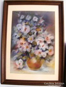 Erzsébet Vassy: flower still life, pastel 64 x 46 cm with frame