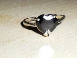 Éjfekete Onix Szív 925 ezüst - fehérarany gyűrű 9 -es