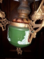 Antik majolika réz lüszterlámpa mennyezeti petróleum lámpa