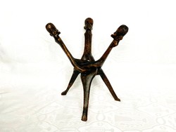 3 fejes, egységet szimbolizáló Afrikai faszobor, 35 cm. kézi, Ghána