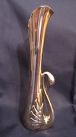 Szecessziós, hattyú alakos fém váza, 177 mm