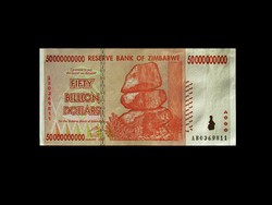 UNC - 50 MILLIÁRD DOLLÁR - ZIMBABWE - 2008 (Hátoldali apró nyomathibával)