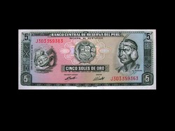 5 SOLES PERU - un. "Inka" Bankjegy - 1974